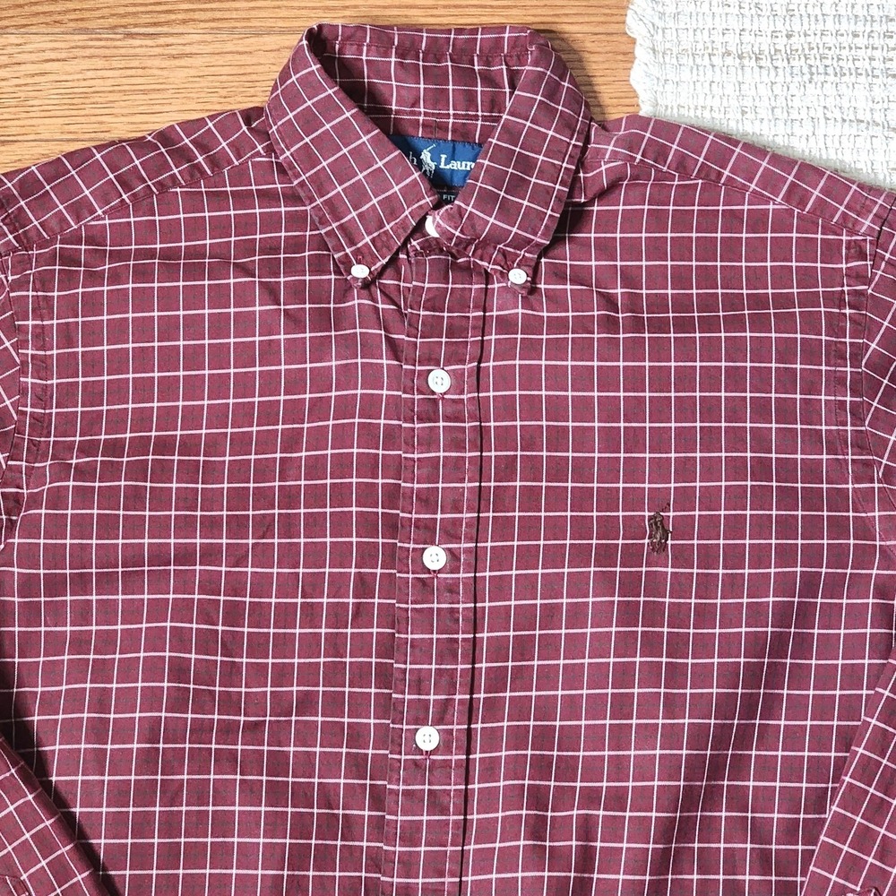 Ralph Lauren Classic Fit Button Down Shirt M Burgundy Plaid Long Sleeve Cotton